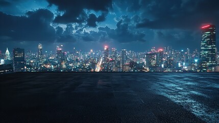Bangkok Urban Cityscape Skyline Night Scene with Glowing Lights