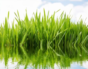Obraz premium grass background with dew dropping on white background