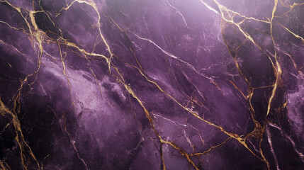 Royal purple marble background with gold and white veins