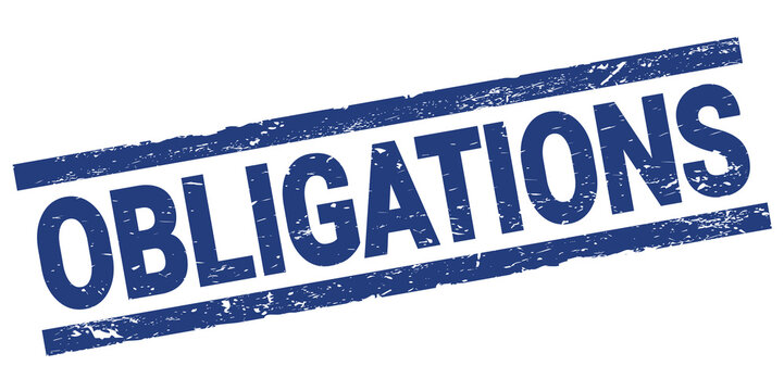 OBLIGATIONS text on blue rectangle stamp sign.
