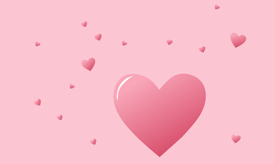 Pink background with a large glossy heart in the center surrounded by smaller floating hearts. A simple and elegant design perfect for Valentine's Day, love-themed projects, or romantic decorations