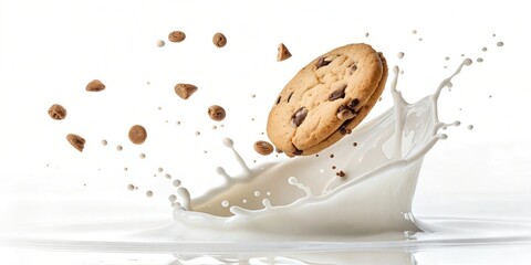 Delicious Choc Chip Cookie Image with Milk Splash: Stock Photo For Backgrounds, Graphics, and Design Projects