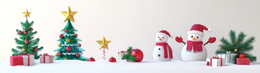 Christmas holiday flat icons - Santa Claus, xmas tree, star, snow man, gifts.