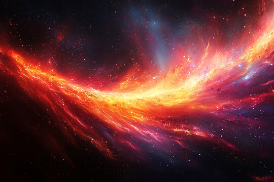 flowing rivers of molten gold and crimson, evocative of celestial events in vibrant hues