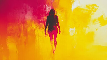 Obraz premium Abstract Figure Walking Through Warm Hues