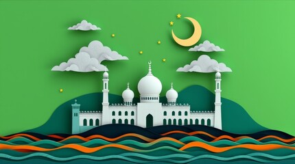 Naklejka premium A mosque silhouette with domes and minarets