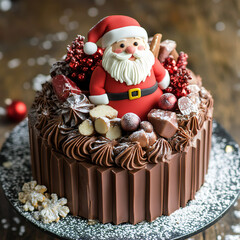サンタクロースがのったチョコレートケーキ