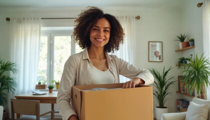 A young woman decluttering her space and organizing her home for a fresh start.