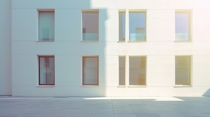 Modern Parisian architecture, minimalist design, complete wall with windows and doors, sunny afternoon, serene urban environment, no people present.