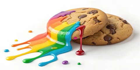 Delicious Choc Chip Cookie with Rainbow Icing Image: Stock Photo For Backgrounds, Graphics, and Design Projects