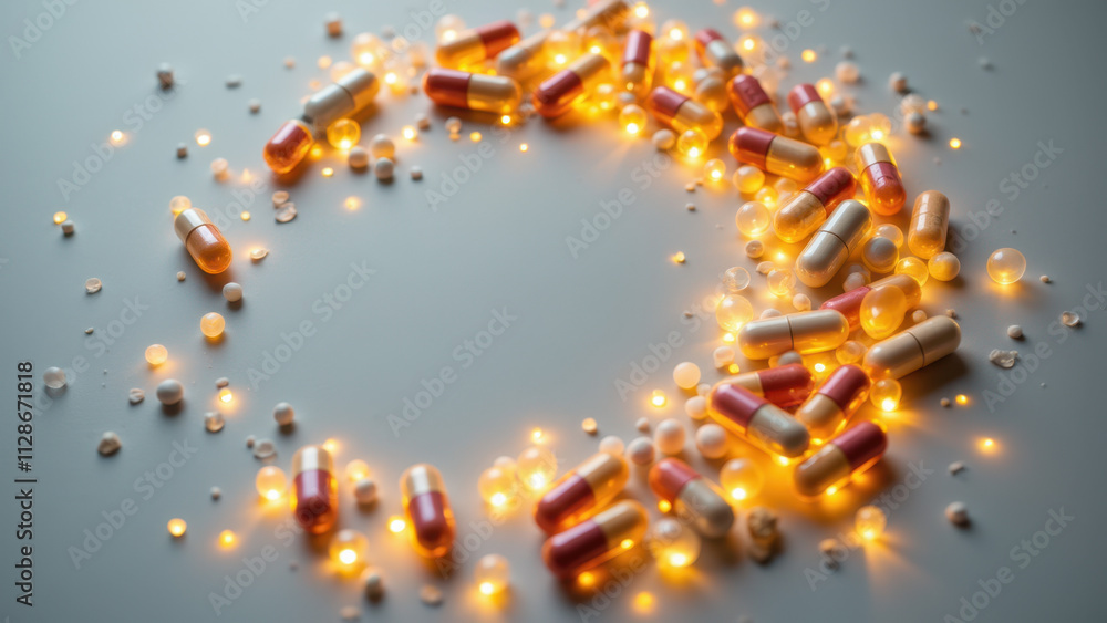 Poster nad supplements arranged to spell 