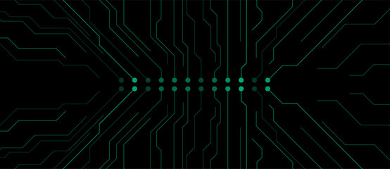 Green black minimal abstract futuristic tech background with circuit lines. Vector digital art banner design