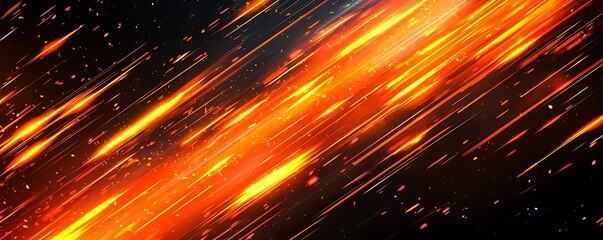 Neon orange streaks on black with sharp glowing highlights.