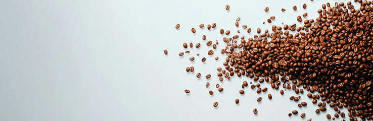 Obraz premium Freshly roasted coffee beans scattered on a white surface, inviting aroma and flavor for brewing