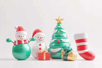 Christmas holiday flat icons - Santa Claus, xmas tree, star, snow man, gifts.