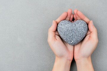 Hands gently holding a heart shaped stone, symbolizing emotional healing and self love