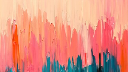 Abstract Painting Coral Peach Teal Brushstrokes