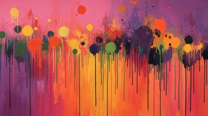 Abstract Colorful Dripping Paint Splatter Artwork