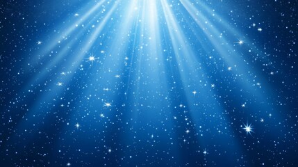 Celestial Light Beams Illuminate Starry Night Sky