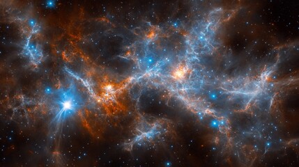 Fototapeta premium Celestial Nebula Displays Orange And Blue Hues
