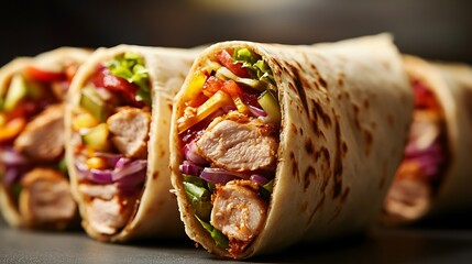 Close-Up of Flavorful Chicken Shawarma in a Soft Pita Wrap