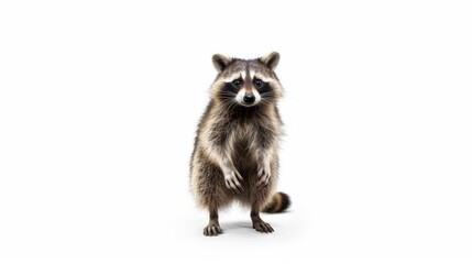 Obraz premium Curious Raccoon Standing on White Background