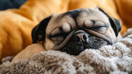 Peaceful Pug Puppy Sleeping on Cozy Blanket