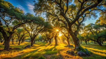 Candid Photography of Majestic Quercus ilex in a Serene Holm Oak Forest in Extremadura, Spain, Capturing the Essence of Nature and Wildlife in High-Quality 4K Footage