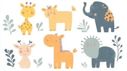 Adorable Baby Animals Nursery Clipart Set - Cute Giraffe, Elephant, and More