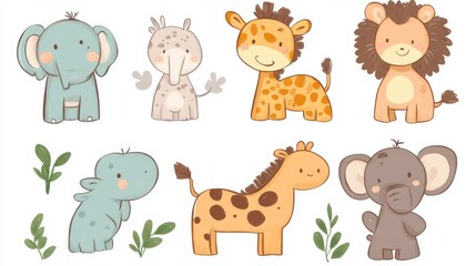Obraz premium Adorable Baby Animals Playing in a Meadow - Cute Nursery Clipart