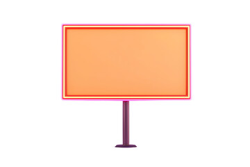 Fototapeta premium An illuminated rectangular sign with a vibrant orange surface and a purple stand, suitable for displaying messages or advertisements.