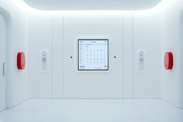 High-tech display embedded in a white sterile environment, showcasing advanced technology and precision, ideal for Safer Internet Day or technological campaigns