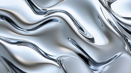 Liquid Metal Abstract Flowing Curves - Silver Chrome Texture Background