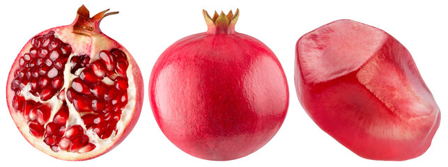 set of pomegranate isolated on white background