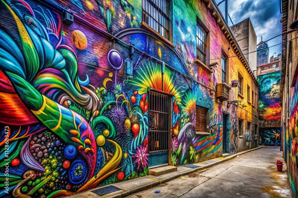 Poster captivating abstract graffiti art on a textured wall – a surreal exploration of urban creativity and