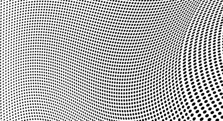Abstract halftone wave dotted background. Halftone grunge pattern with square. Vector halftone modern pop art twisted texture for poster, cover, business card, postcard, art label layout, sticker.
