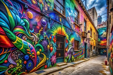 Fototapeta premium Captivating Abstract Graffiti Art on a Textured Wall – A Surreal Exploration of Urban Creativity and Colorful Expression in a Unique Artistic Surrounding