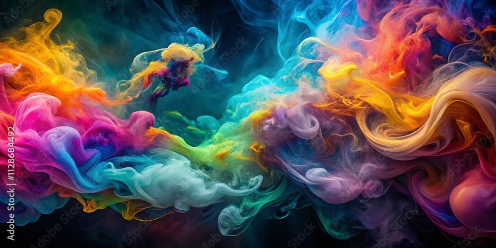Poster captivating aerial abstract fractal background with ethereal smoke patterns and vibrant colors, perf