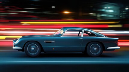 Obraz premium Classic Car in Motion with City Lights and Motion Blur Effects