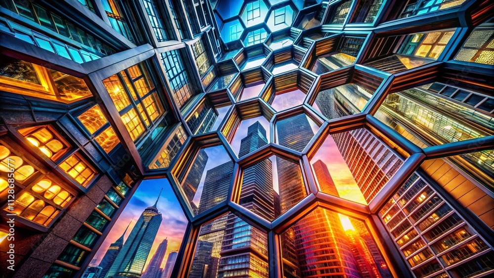 Poster captivating architectural background featuring hexagonal patterns in modern urban design, showcasing