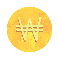 Hand drawn won Gold currency symbol Brush stroke doodle Single element for design
