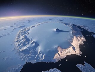 Aurora australis glowing over Antarctica from space