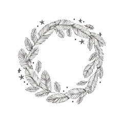Christmas Wreath Sketch Celebration Decoration Winter Event Festival of X-Mas