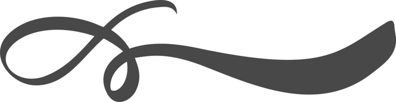 Swoosh underline hand drawn element. Swish swirl brushstroke. Calligraphic elegant divider. Curve paint tail. Flourish and swoop vintage design