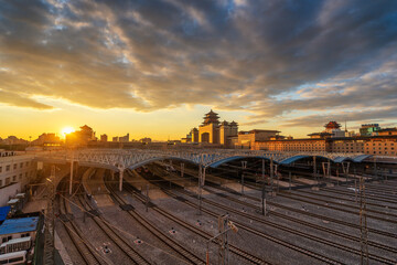 Beijing west railway station at sunset