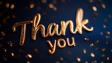Gold "Thank You" lettering on dark blue background with gold confetti.