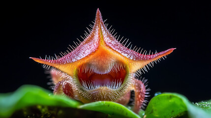 stunning macro photograph of unique orchid flower with spiky features, showcasing its intricate details and vibrant colors
