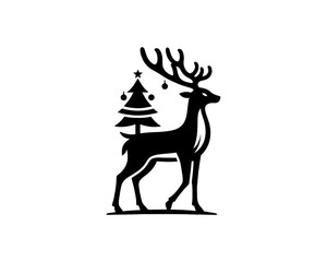 christmas deer with christmas tree
