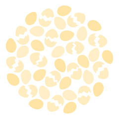 Easter Eggs and cracked eggshell Circle Background texture in trendy monochrome yellow Festive fond