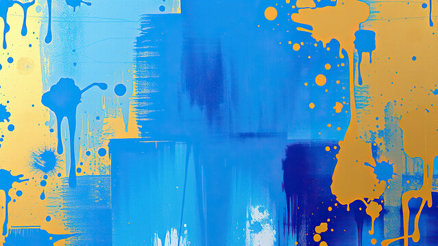 Abstract Expressionist Art Piece with Blue Gold Background,  blue and gold hues,  creative expression,  bold strokes,  artistic expression
